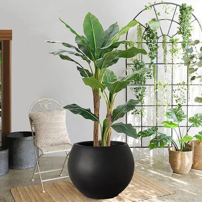 Panlaolao 17 H x 21" Dia (15" Pot Opening) Round Fiberstone Planter with Drainage Hole, Black, Indoor/Outdoor Large Plant Pot for Home Patio Garden, Planter for Christmas Tree, Ideal for Large Plants