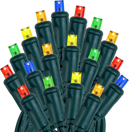 Novelty Lights 100 Light Solar Powered LED Outdoor Mini Light String, 50 Feet on Green Wire, Multicolor 5mm Bulbs, Automatic Dusk to Dawn Operation