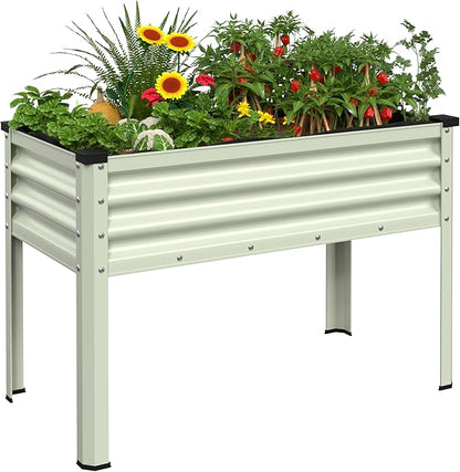 MUPATER 48" L x 24" W x 32" H Galvanized Steel Raised Garden Bed, 507lbs Capacity Large Metal Elevated Raised Planter Box with Legs & Detachable Black Liner for Patio, Balcony, Beige