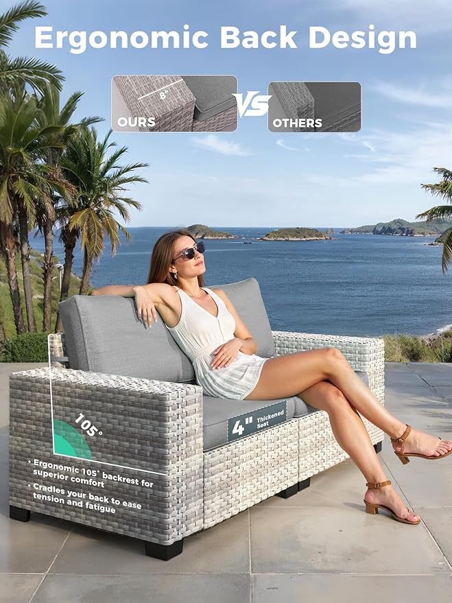 12 Piece Outdoor Wicker Rattan Sectional Sofa Set, 10-Seats Patio Furniture Conversation Set with 4" Thickened Cushions & Coffee Table, All-Weather PE Rattan for Garden, Backyard, Porch, Grey
