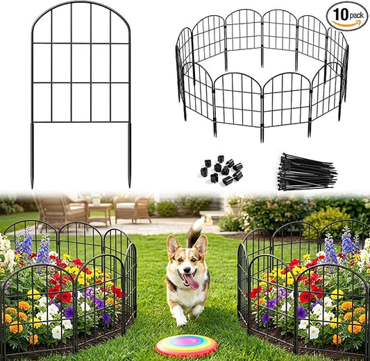 24in (H) x 11ft (L) Decorative Garden Fence Panels 10 Pack No Dig Fencing, Rustproof Metal Wire Garden Fence Border, Small Animal Barrier Fence for Dog