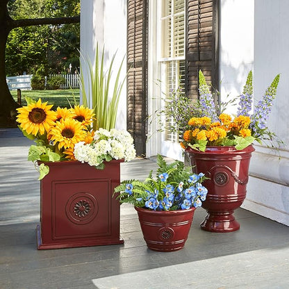 Southern Patio Colony 16 Inch Square Resin Ceramic Indoor Outdoor Garden Box Planter Pot for Flowers, Herbs, Vegetables, and Plants, Oxblood Red
