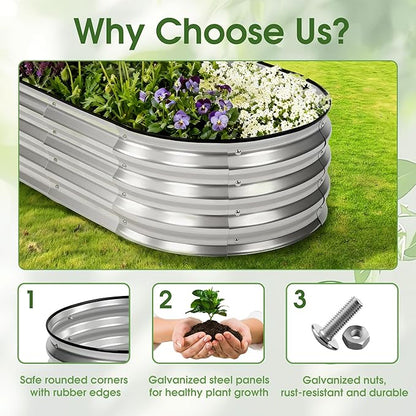 NEWBULIG Heavy-Duty Galvanized Oval Raised Garden Bed for Outdoor, Metal Planter Box with Open Base, Easy Assembly with Safe Edges for Vegetables/Flowers/Herbs