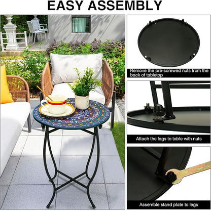 Outdoor Metal Side Tables, Round Patio Side Table, Weather Resistant Metal End Table Side Table for Patio Yard Porch Balcony Garden Bedside, Plant Stand for Indoor, Easy Assemble