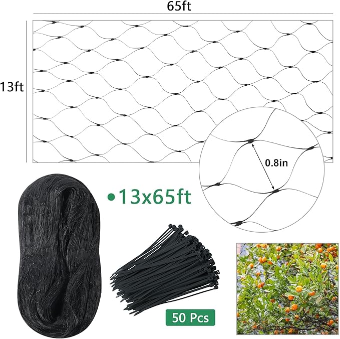 Unves 13 x 65 Ft Bird Netting for Garden, Heavy Duty Garden Net Protect Fruit Trees and Vegetable Plants, Fruit Tree Netting Against Birds and Other Animals