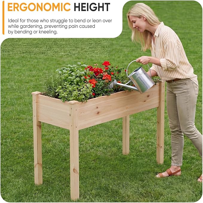 NEWBULIG Raised Garden Bed with Legs 48x24x30in,Elevated Wood Planter Box Stand for Outdoors Garden Balcony Courtyard, Natural Wood 400 Pound Capacity for Planting Herbs Flowers Vegetables