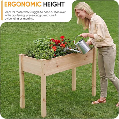 NEWBULIG Raised Garden Bed with Legs 48x24x30in,Elevated Wood Planter Box Stand for Outdoors Garden Balcony Courtyard, Natural Wood 400 Pound Capacity for Planting Herbs Flowers Vegetables