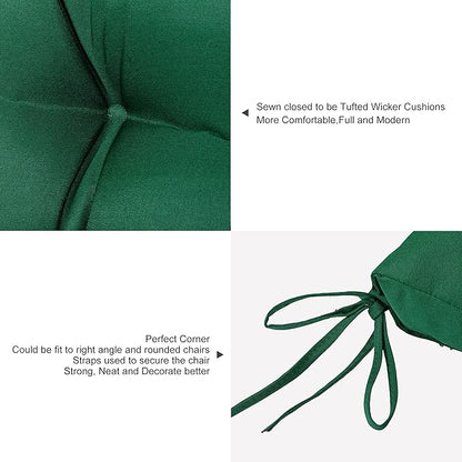 ARTPLANT Outdoor Dinning Seat Pads Cushions with Tie 19"x19"x4",Square Wicker Outdoor Tufted Chair Cushion,Set of 2,Invisible Green