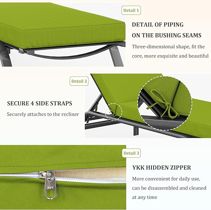 2 Pcs Chaise Lounge Cushions Outdoor, 72" L X 21" W X 4" D Lounge Chair Cushions for Outdoor Furniture, High-Density Foam Patio Chaise Cushion-Waterproof Fade-Resistant ThickPatio lounge chair cushion