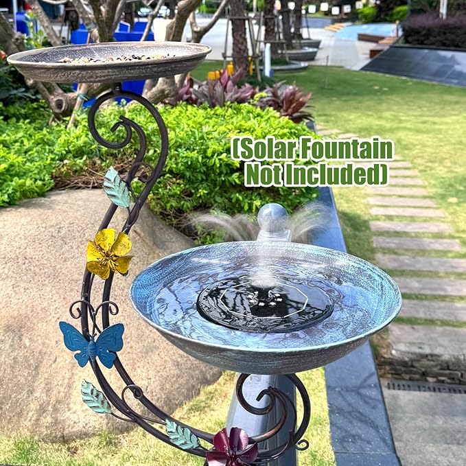Bird Bath for Deck Railing, 2 in 1 Deck Mounted Balcony Bird Feeder and Bath for Outside with Heavy Duty Clamp, Outdoor Metal Birdbaths for Garden Yard Decor