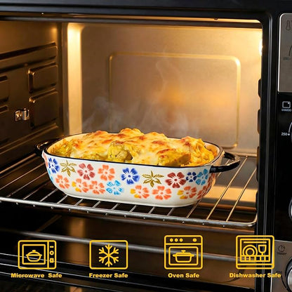 Ceramic Casserole Dishes for Oven, Hand-painted Polish Pottery Baking Dish Set of 2, 0.8QT / 2QT Porcelain Casserole Dish with Handles, Baking Pan Lasagna Pan, Gift for Family/Friend (Yellow)
