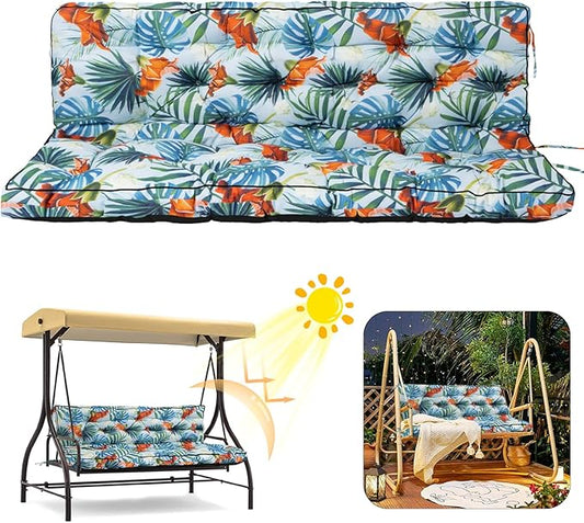 2/3 Seater Swing Replacement Cushion, Waterproof Porch Swing Cushions with Backrest, Thickened Bench Cushions for Outdoor Furniture, for Outdoor Patio Swing (Summer, 70.8 * 40in)