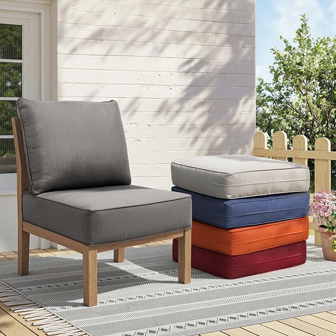 6" Thick Outdoor Chair Cushions - 24"* 24" Patio Furniture Cushions with Water Resistant & Removable Cover, 28D High Density Sponge Patio Cushion for Outdoor Furniture Couch Chair Grey