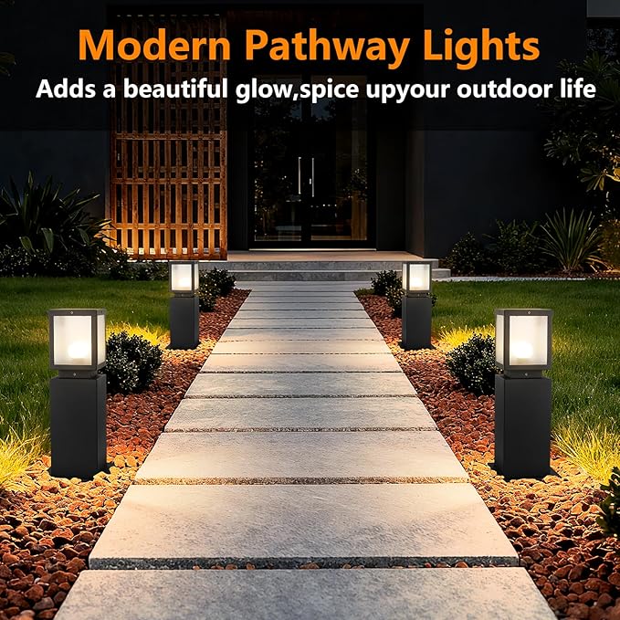 Outdoor Landscape Path Light Modern Black Waterproof Bollard Light Outside Housing Pathway Light Aluminum Walkway Lighting Hardwired E26 Sideway Post Pole Lighting Patio Porch Exterior Lawn Floor Lamp