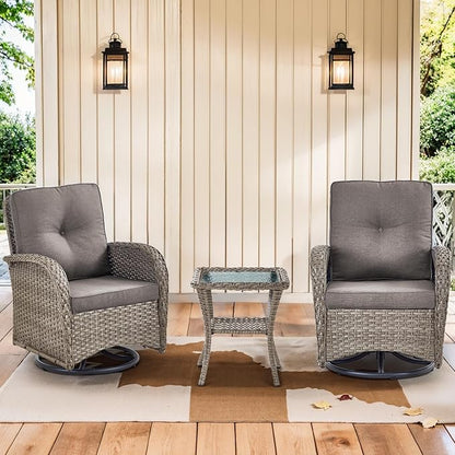 3 Pieces Patio Bistro Set Outdoor Swivel Rocker Patio Chairs with Side Table Patio Furniture for Deck Porch Garden Balcony Poolside