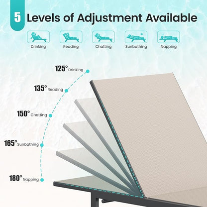 Amopatio Outdoor Lounge Chairs Poolside Chaise Lounge for Patio | Weather Resistant Rust Free Frame Breathable Textilene 5-Position Adjustable Backrest 400 LBS Capacity