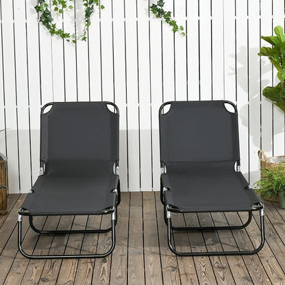 Outsunny 2 Piece Folding Chaise Lounge Pool Chairs, Outdoor Sun Tanning Chairs with 5-Level Reclining Back, Steel Frame for Beach, Yard, Patio, Black