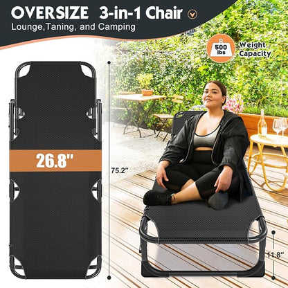 MOPHOTO 5-Position Folding Cot, Portable Outdoor Folding Chaise Lounge Chair for Sun Tanning, Perfect for Pool, Beach, Patio Sunbathing