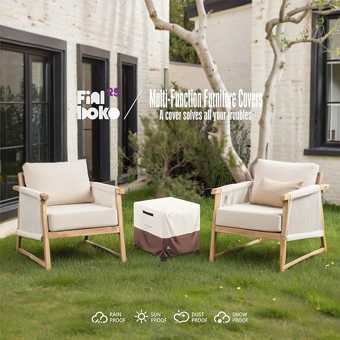 Patio Ottoman Cover,32"L x 32"W x 16"H Square Patio Dining Table Cover for Outdoor Furniture,100% Waterproof 600D Heavy Duty Outdoor Table Cover,Beige&Brow