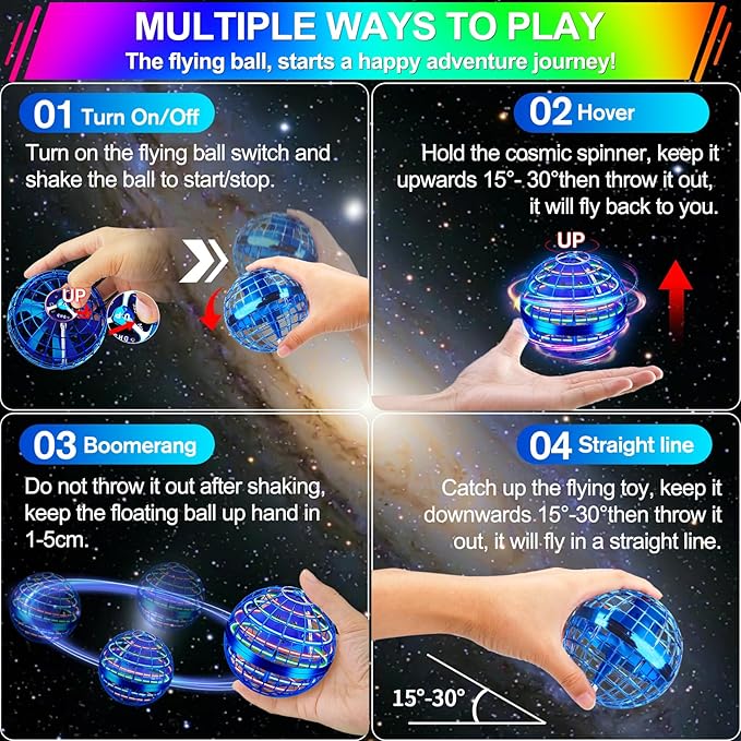 Vantexi Flying Orb Ball Toy,2026 Upgraded Parachute with LED Light,Magic Hand Controlled Gravity Ball,Cosmic Globe Boomerang,Cool Christmas Birthday Gift for 6 7 8 9 10+ Year Old Boys Girls Teens-Navy