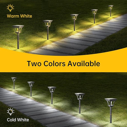 Solar Pathway Lights Outdoor, IP65 Waterproof Bright Solar Outdoor Lights, LED Solar Garden Lights Landscape Lighting for Walkway Lawn Patio Backyard (2 Pack, Warm & Cold White)