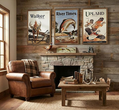3Pcs Retro Hunting Canvas Wall Art Outdoorsy Wild Animal Posters Prints Nature Wilderness Deer Wild Duck Fishing Wall Decor Pictures Gift Send Hunter Dad For Farmhouse Living Room Bedroom Decoration