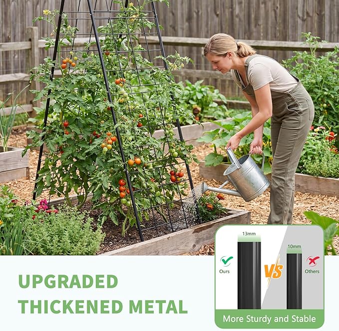 DoCred Cucumber Trellis, 71" H 2 Pack Metal Foldable Upgraded A Frame Garden Trellis for Raised Bed Climbing Plants, Vegetables, Including Plant Support Clips, Twist Ties, Plastic Ties, Black