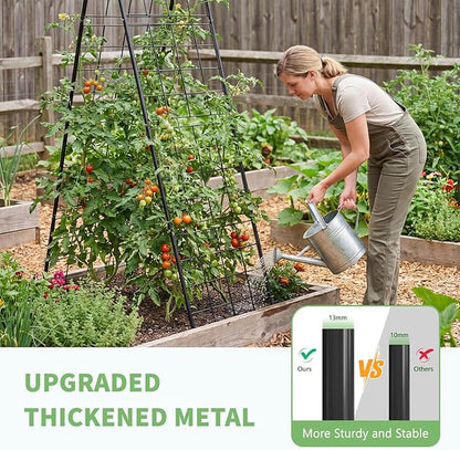 DoCred Cucumber Trellis, 71" H 2 Pack Metal Foldable Upgraded A Frame Garden Trellis for Raised Bed Climbing Plants, Vegetables, Including Plant Support Clips, Twist Ties, Plastic Ties, Black