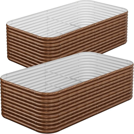 2 Pack Tall 8x4FT Brown Corrugated Galvanized Steel Raised Garden Bed Outdoor, Metal Above Ground Garden Bed for Vegetables and Flowers, Raised Beds for Gardening