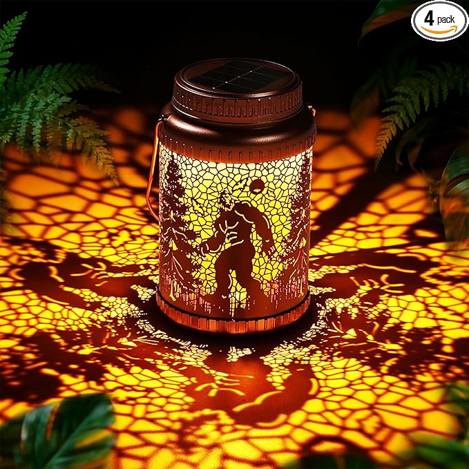 Cooo 4 Pack Solar Lanterns Outdoor Waterproof Wild Man Rose Gold Solar Pathway Lights Landscape Path Lights Christmas Lights Gifts for Women Mom Grandma for Garden Yard Patio Backyard Porch Decor
