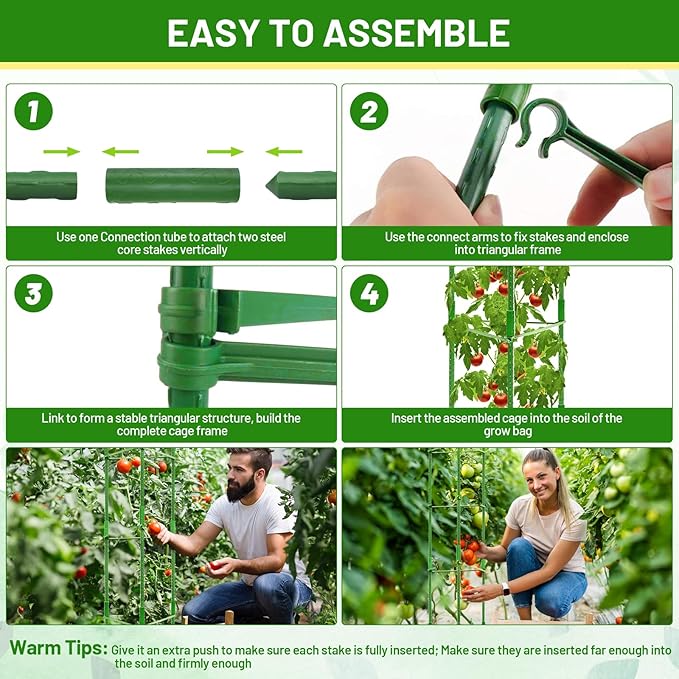 Legigo 6 Pack Tomato Cages with 10 Gallon Grow Bags- 48inch Tomato Trellis Plant Support Stakes Planter, Tomato Plant Cages Garden Trellis for Vertical Climbing Plants Vegetables Flowers Fruits