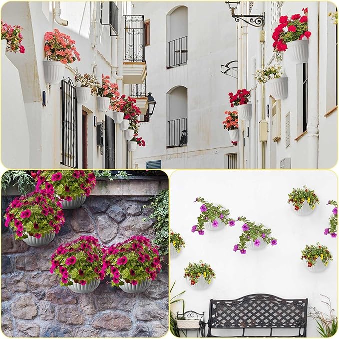 Zubebe 16 Pcs Resin Wall Hanging Planters White Hanging Flower Pots with Drainage Hole Fence Planters for Indoor Outdoor Plant Balcony Railing Decor(8.07 x 6.69 x 4.92'')