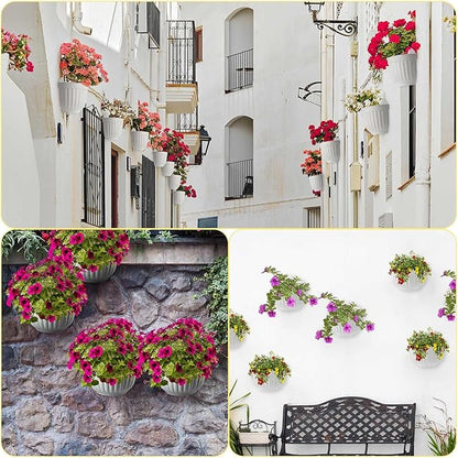 Zubebe 16 Pcs Resin Wall Hanging Planters White Hanging Flower Pots with Drainage Hole Fence Planters for Indoor Outdoor Plant Balcony Railing Decor(8.07 x 6.69 x 4.92'')