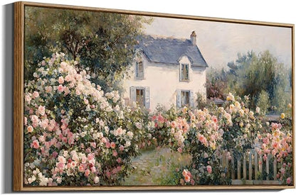 InSimSea Extra Large Framed Vintage Wall Art, Living Room Country Farmhouse Decor, Cottage Rose Garden Landscape Canvas Prints, Retro Scenery Long Pictures for Bedroom Above of Bed,20x40inch