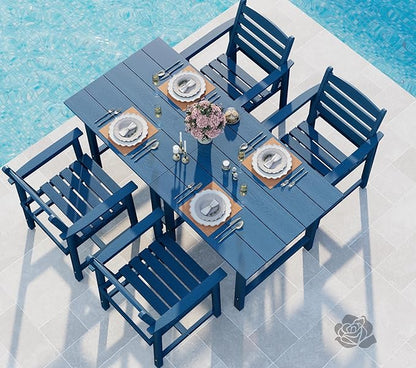 Anbuy Patio HDPE Dining Table Set, 5-Piece Outdoor Dining Table Sets, 2 in 1 Outdoor Furniture Table and 4 Outdoor Chairs for Garden, Backyard, Poolside, Easy Assembly, Blue