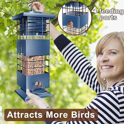 Bird Feeder Squirrel Proof, Metal Anti-Squirrel for Outdoors Hanging, 3LBS Wild Birdseed Feeders for Cardinal Blue Jay Outside (Blue)