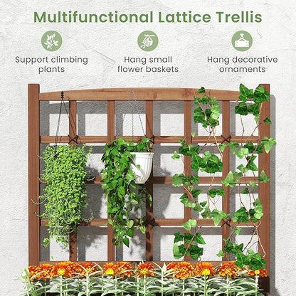 Byroce Outdoor Raised Garden Bed, Garden Planter Box with Lattice Trellis, Legs & Drainage Hole, 2-Tier Standing Elevated Planter for Flower, Fruit, Vegetable & Climbing Plants in Patio, Balcony (1)