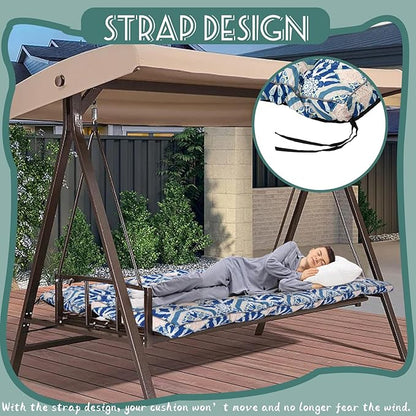 Replacement Cushions for Swing, Swing Cushions 3 Seater Replacement, Waterproof Thicken Washable Pad Cushion for Outdoor Indoor Furniture Swing Patio (Blue Grid, 40x63 inch)