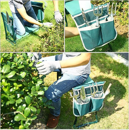 Ohuhu Garden Kneeler and Seat, Heavy Duty Garden Stool with EVA Foam Kneeling Pad, Foldable Gardening Bench with 2 Tool Pouches, 2-in-1 Portable Gardening Supplies, for Seniors