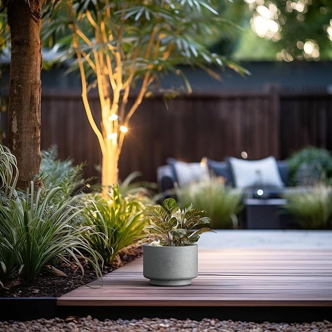 Kante 10 Inch Dia Concrete Planter, Round Pedestal Design Garden Pot for Indoor Outdoor Plants, Modern Flower Pot with Drainage Hole and Rubber Plug, Natural Concrete