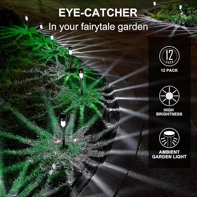 Dream Master Solar Lights Outdoor Waterproof, Stainless Steel LED Landscape Lighting, Solar Garden Lights, Outdoor Decorations for Yard, Pathway, Walkway, Patio, Lawn - 16 Pack (Cold White)