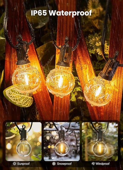 Brightown Outdoor String Lights, 50FT 25 G40 Bulbs Shatterproof Patio Lights, IP65 Waterproof Dimmable Hanging Connectable Globe LED Outdoor Lights for Backyard, Bistro, Porch, Deck, Balcony