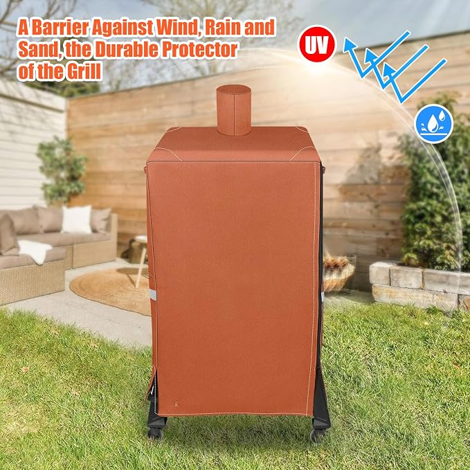 QuliMetal Vertical Smoker Cover for Pit Boss 4/5/7 Series Vertical Smokers, PBV4PS1, Q2000, Pro Series 4/5/7 Vertical Pellet Smokers, Grill Cover for Pitboss 73550, Brown