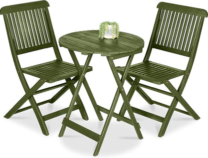 Best Choice Products 3-Piece Acacia Wood Bistro Set, Folding Patio Furniture for Backyard, Balcony, Deck w/ 2 Chairs, Round Coffee Table, Teak Finish - Olive