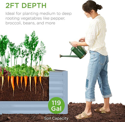 Best Choice Products 4x2x2ft Outdoor Metal Raised Garden Bed, Deep Root Planter Box for Vegetables, Flowers, Herbs w/ 119 Gallon Capacity - Mist Blue