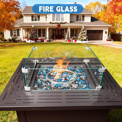 3/4 Inch Blended Fire Glass Beads,20LB Round Fire Glass Beads for Fire Pit Table, Fireplace and Fire Bowl (Caribbean Blue+Crystal Ice+Amber)