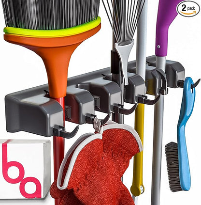 EXTRA GRIP Mop & Broom Holder Wall Mount - Wall Hanging Garden Tool & Utility Closet Organizer, Mop & Broom Hook, Broom Hanger Wall Mount, Mop Broom Organizer, Wall Mounted Broom Rack Storage (2 Pack)