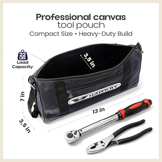 HAWKRY Heavy Duty Canvas Tool Bag – Waterproof Canvas Zipper Pouch, Garden Tool Bag, Construction Bags Heavy Duty, Small Zipper Pouch, Motorcycle Tool, Multipurpose Fishing Bag