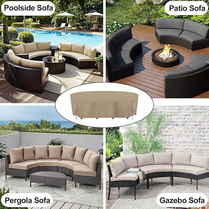 OutdoorLines Waterproof Curved Outdoor Sectional Cover - UV Resistant Windproof Patio Sectional Sofa Covers for Deck, Lawn and Backyard, Heavy Duty Furniture Covers (190Lx36Dx39Hx128FL, Camel)