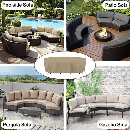 OutdoorLines Waterproof Curved Outdoor Sectional Cover - UV Resistant Windproof Patio Sectional Sofa Covers for Deck, Lawn and Backyard, Heavy Duty Furniture Covers (190Lx36Dx39Hx128FL, Camel)